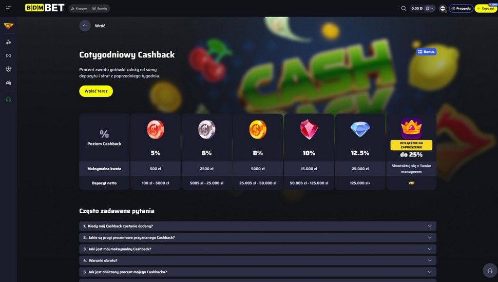 BDMbet casino Cashback
