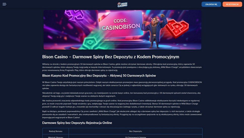 Bison casino Bonus bez depozytu