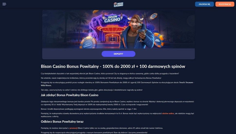 Bison casino Bonus powitalny