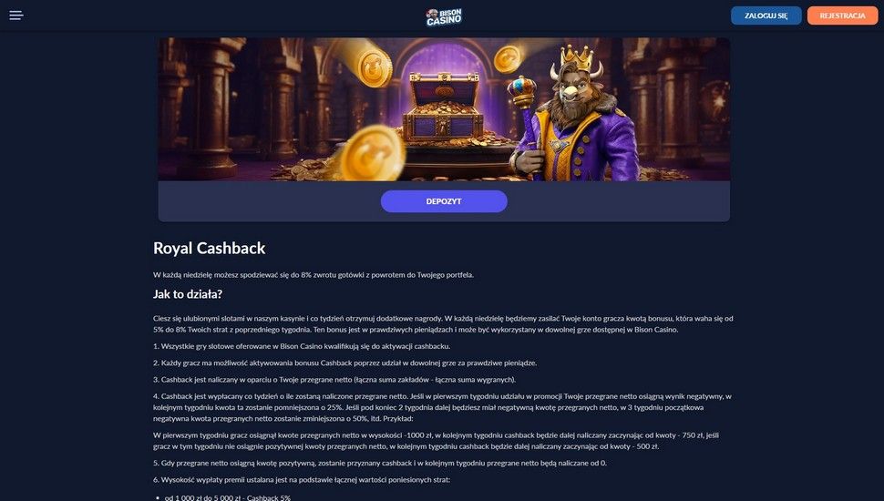 Bison casino Cashback