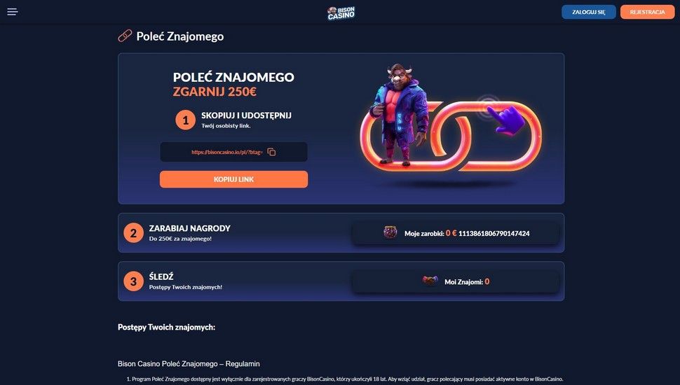 Bison casino Poleć znajomego