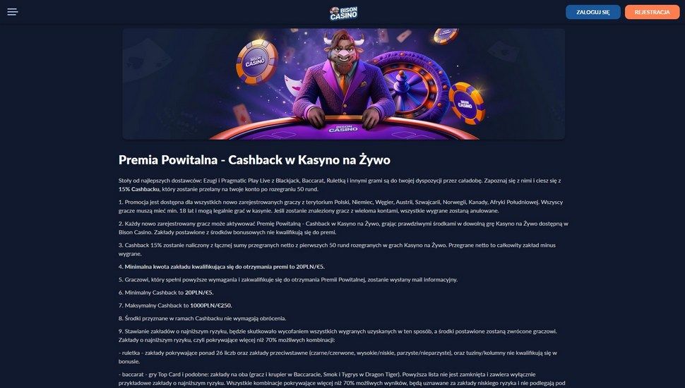 Bison casino Premia powitalna w kasynie na żywo