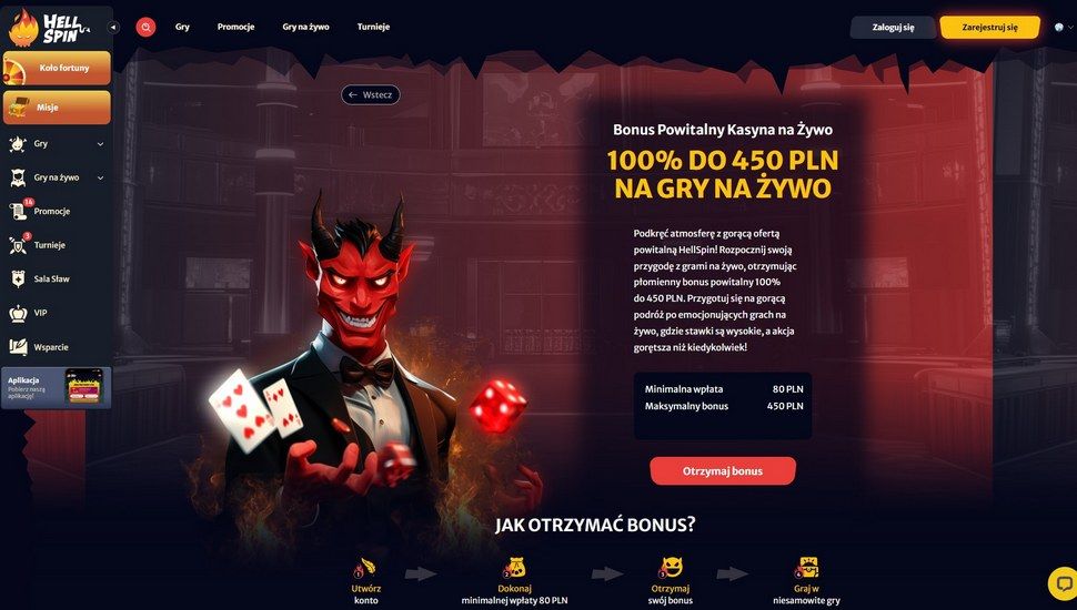 Hellspin Bonus powitalny kasyna na żywo