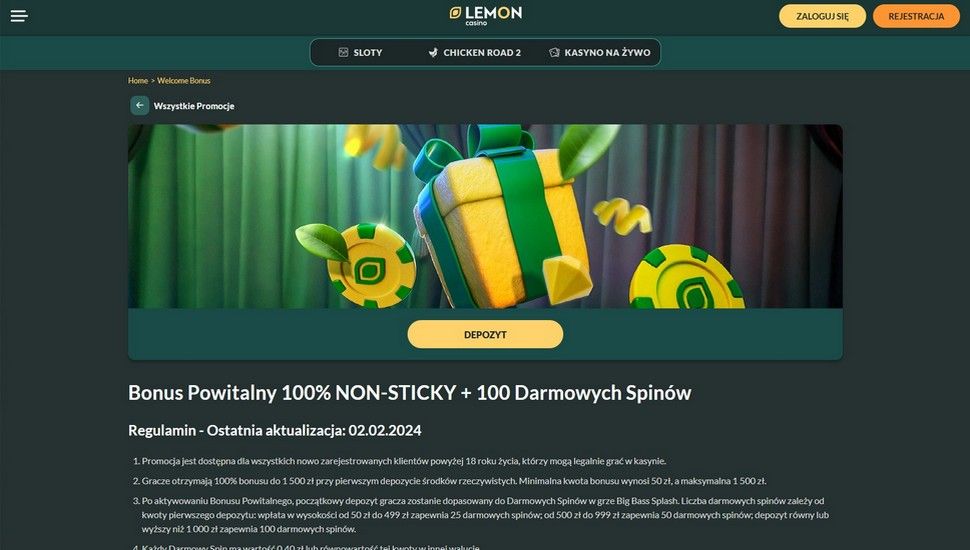 Lemon casino Bonus powitalny