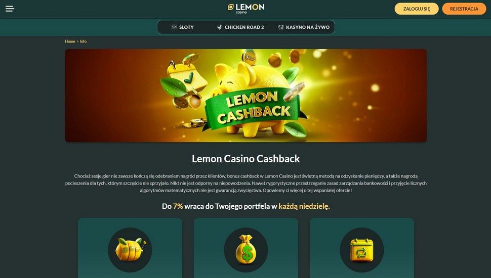 Lemon casino Cashback