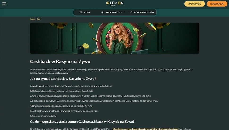 Lemon casino Cashback powitalny