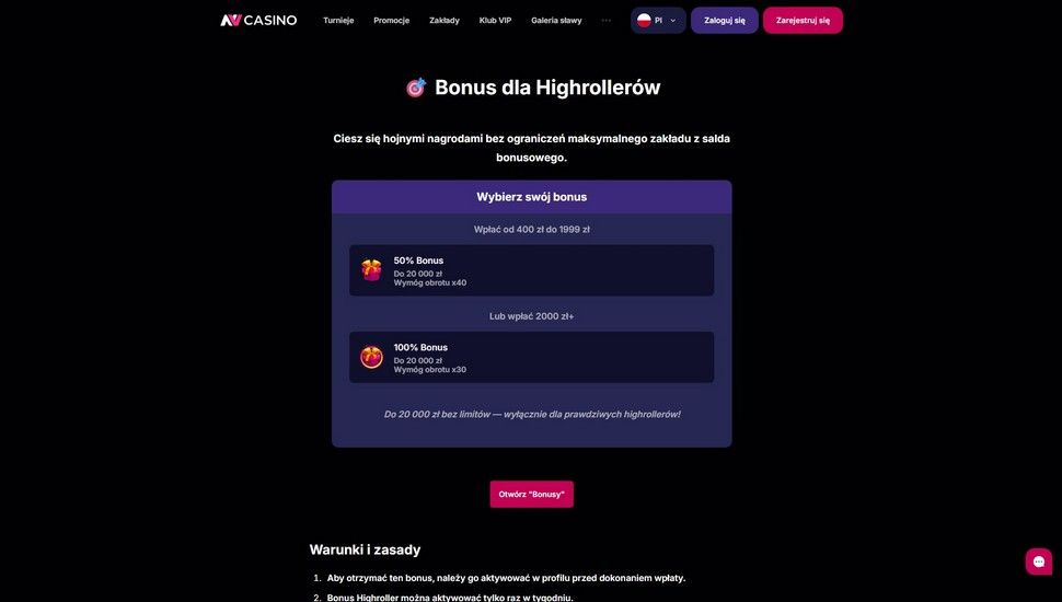 NV Casino Bonus High Roller