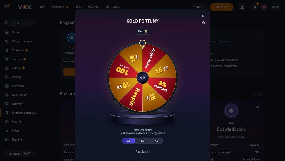 Vox Casino Koło fortuny