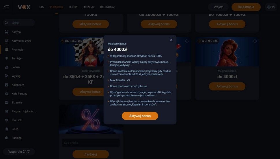 Vox Casino Magiczny bonus