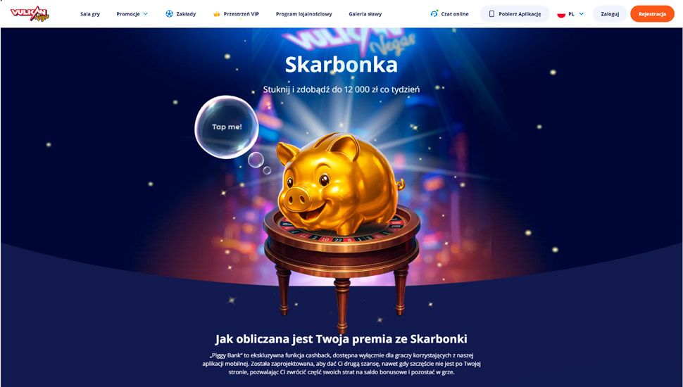Vulkan Vegas Skarbonka w aplikacji