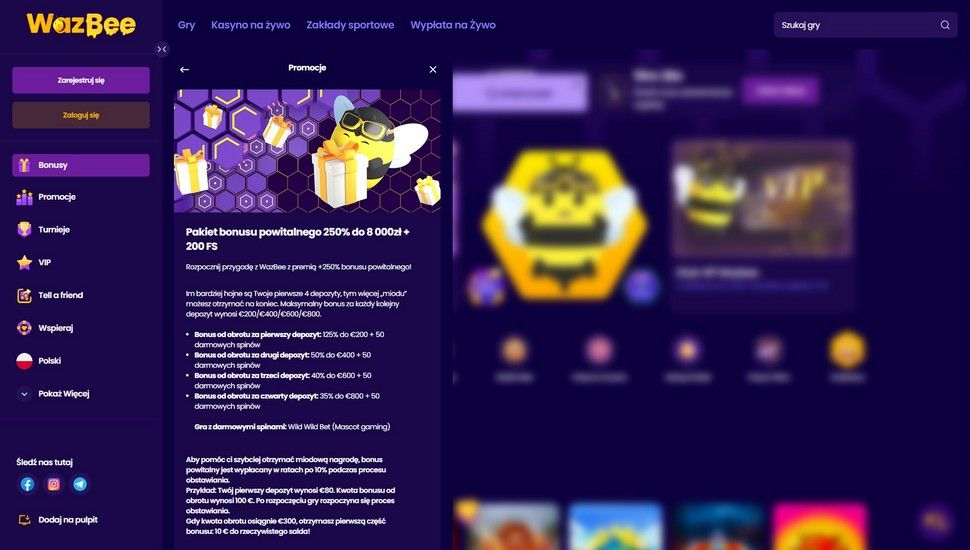 WazBee Bonus powitalny