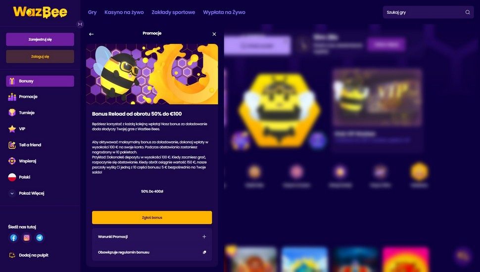 WazBee Klasyczny bonus reload od obrotu