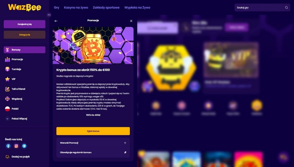 WazBee Krypto bonus reload od obrotu