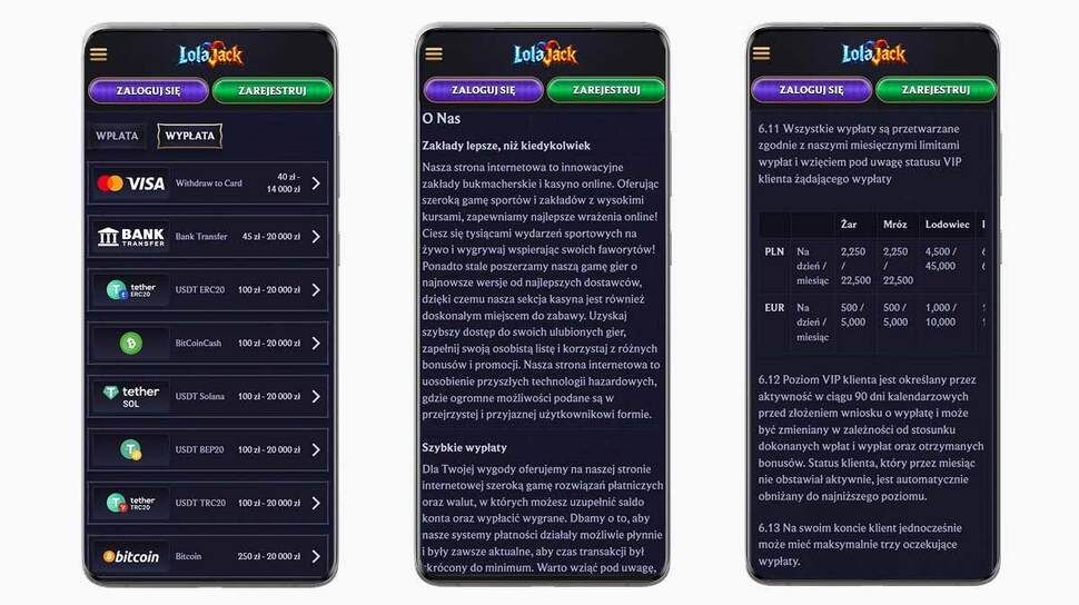 Screenshot of LolaJack Casino main page