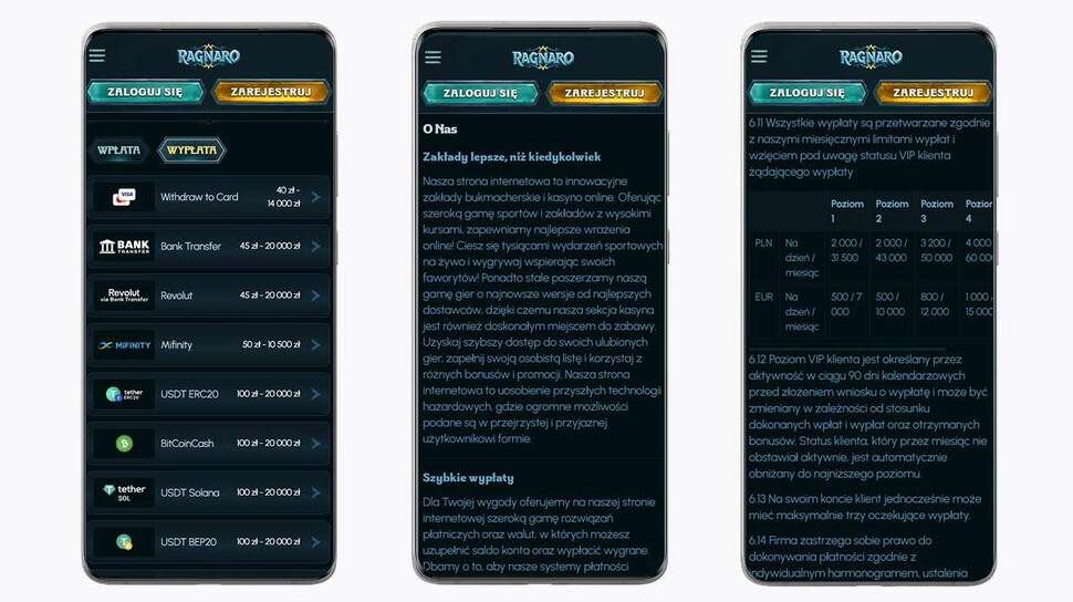 Screenshot of Ragnaro Casino main page