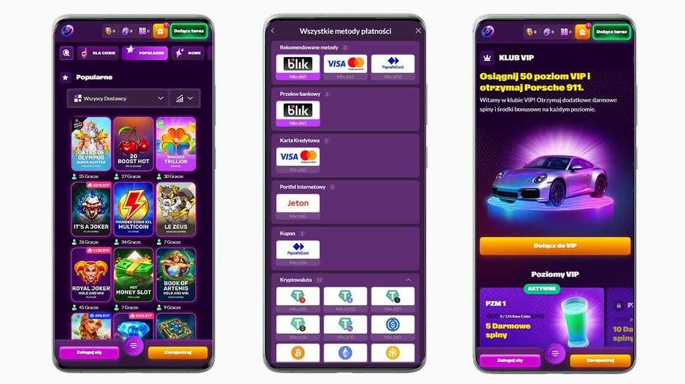 Zrzuty ekranu z aplikacji mobilnej Slotrave Casino