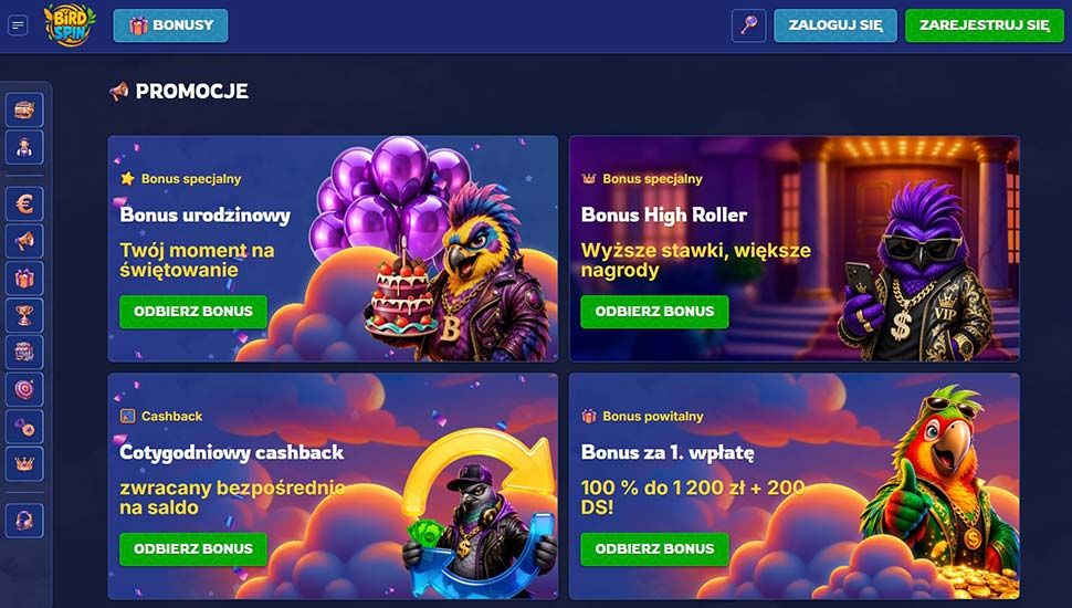 Kasyno Birdspin – lista bonusów