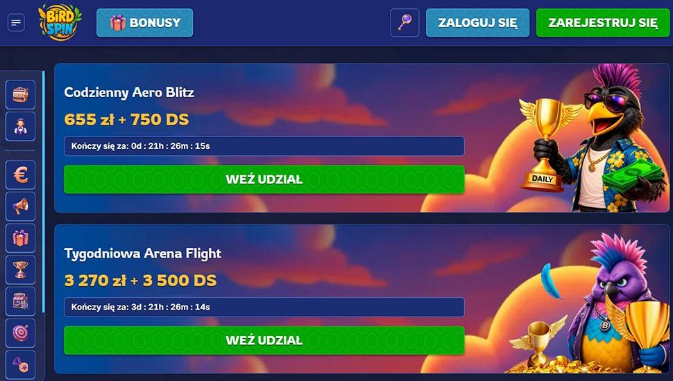 Birdspin Casino – lista turniejów