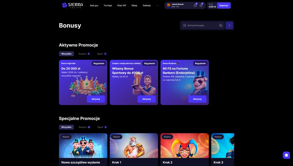 Sierra Casino bonusy