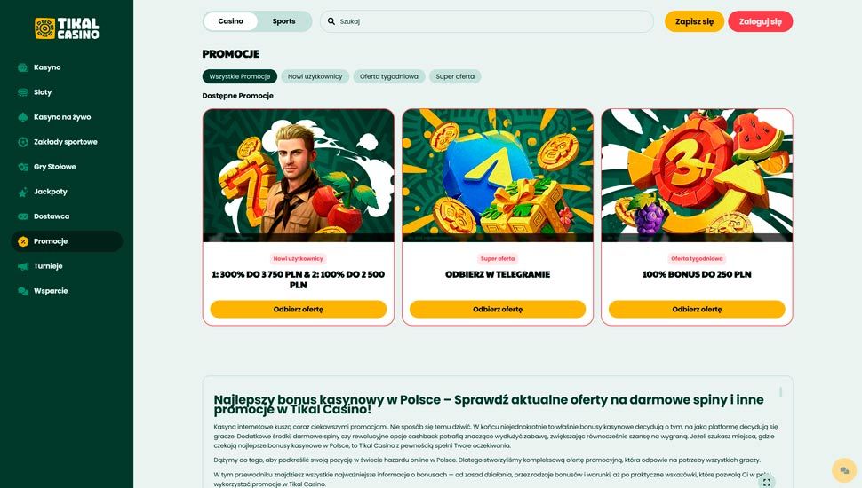 Tikal Kasyno promocje
