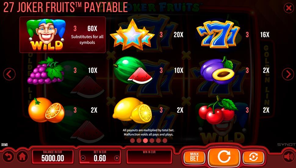 27 Joker Fruits slot Symboli