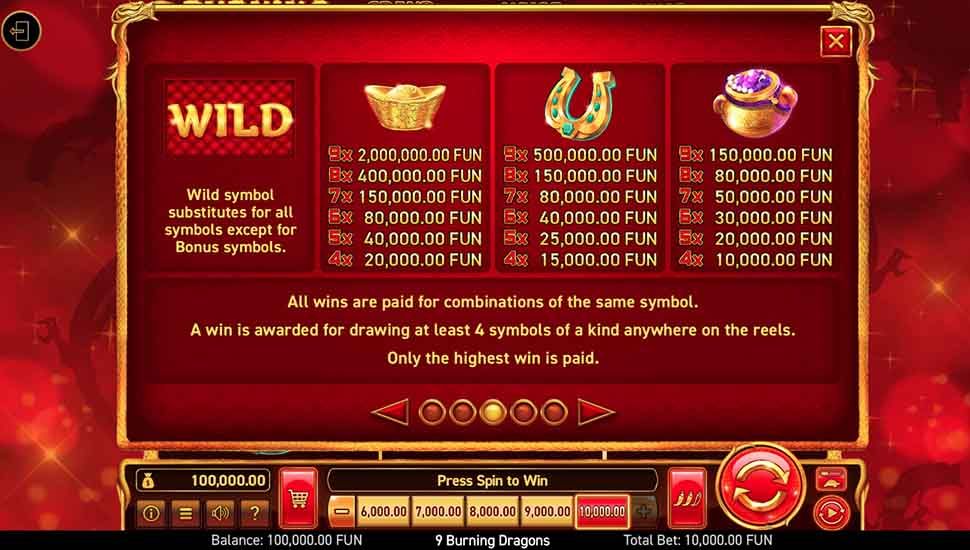 9 Burning Dragons slot tabela wyplat