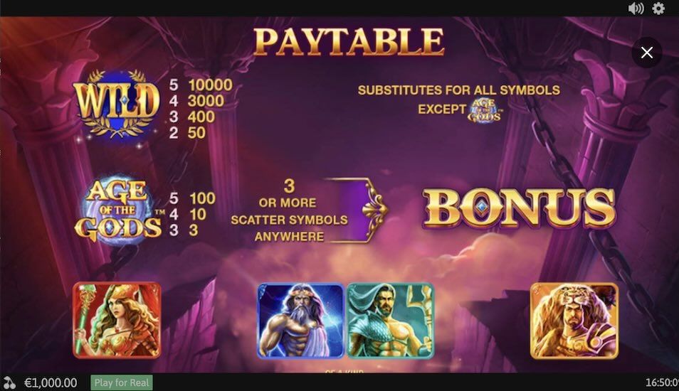 Age of the Gods slot Symboli