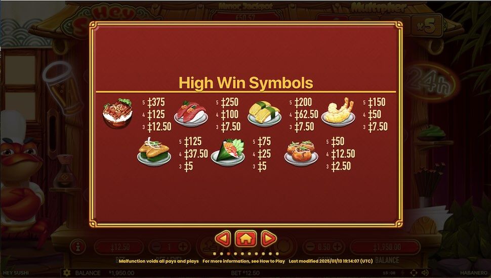 Hey Sushi slot Symbole