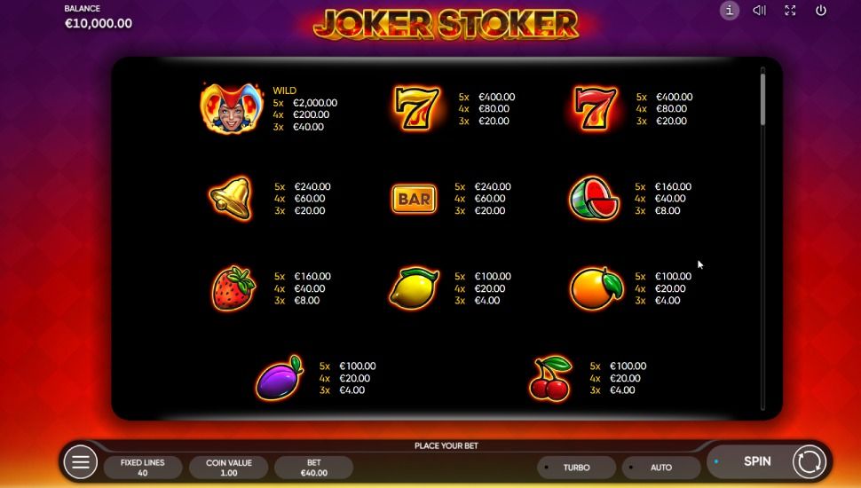 Joker Stoker slot Symboli