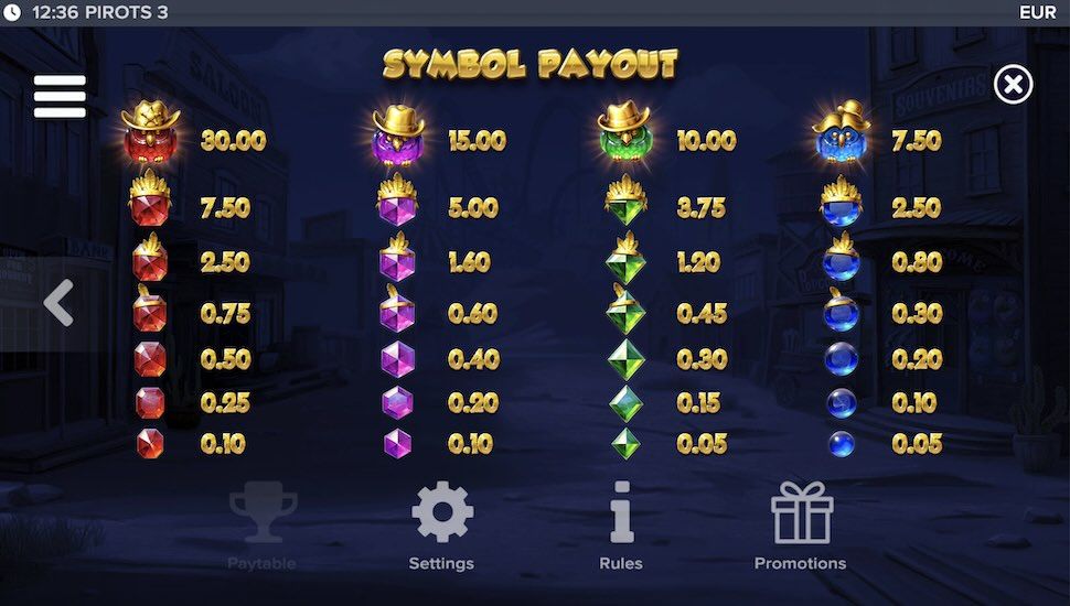 Pirots 3 slot Symboli