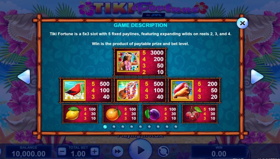 Tiki Fortune slot tabela wyplat