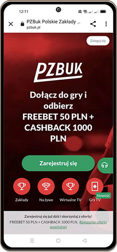 Mobilny zrzut ekranu strony sportowej bukmachera PZBuk